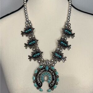 FAUX Silver and Turquoise Statement Necklace